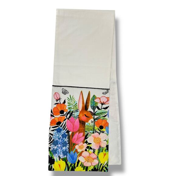 Pier 1 Imports Floral Easter Bunny Rabbit Table Runner  13 X 72 - Picture 1 of 6